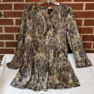 New Directions Black and Tan Paisley Blouse